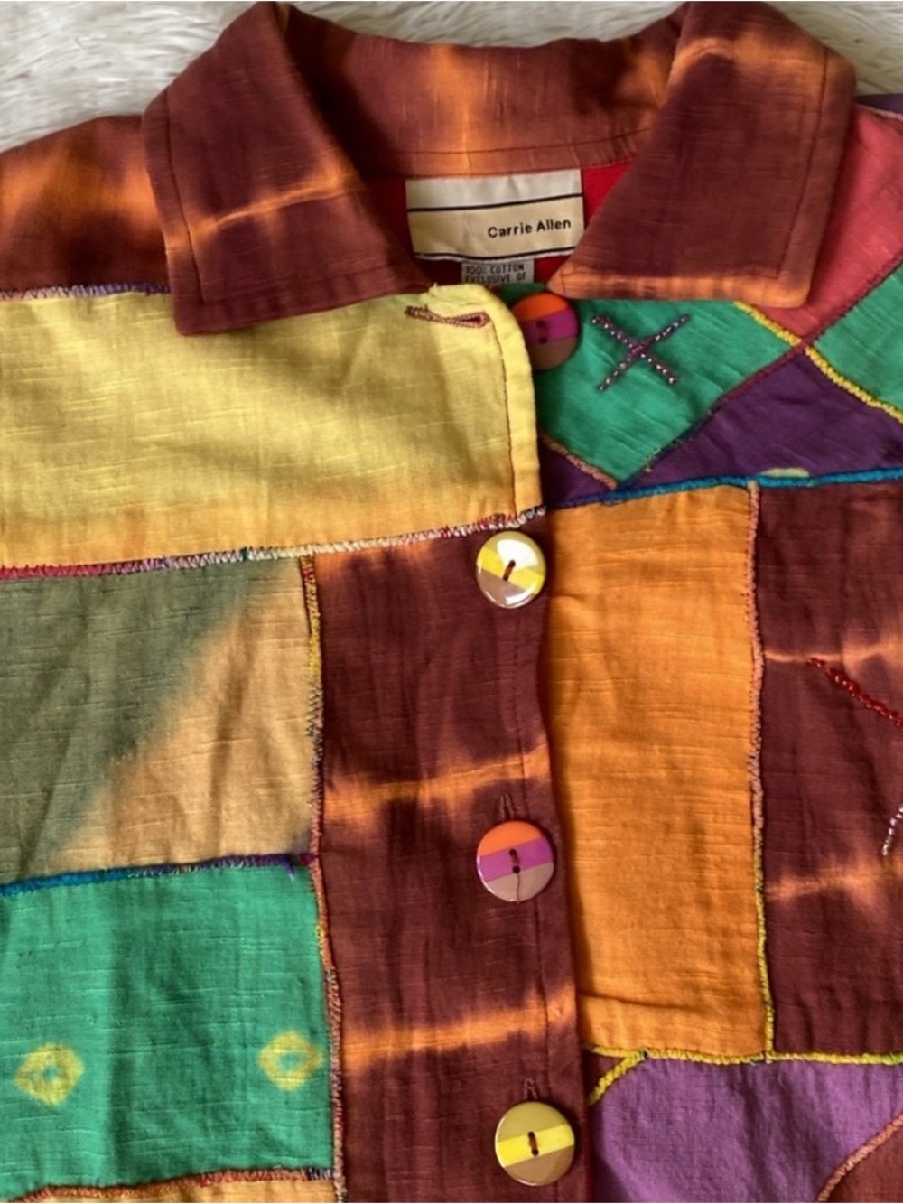 Carrie Allen Colorblock Patchwork Button-Up Jacket in Teal, Purple & Mustard - Picture 4 of 8